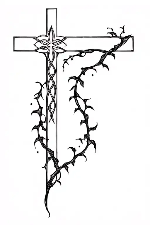 Gothic Grunge Religious Cross Intertwined With Vines For A Spine