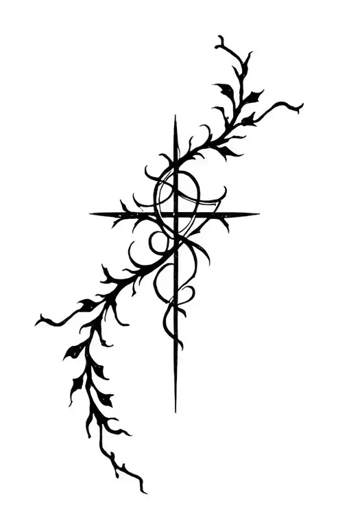 Gothic Grunge Religious Cross Intertwined With Vines Spine
