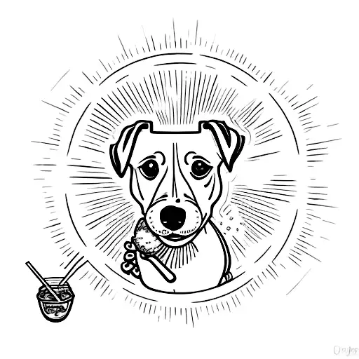 A Tattoo Of A Jack Russell Dog Frolicking With A Coconut Water In Hand With No Background