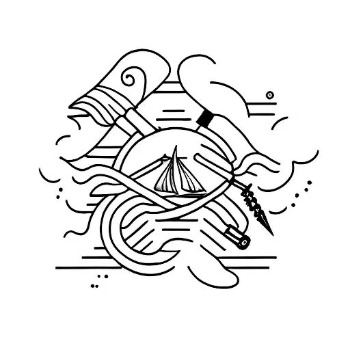A Minimalist Tattoo Of A Beach With Crafting Tools