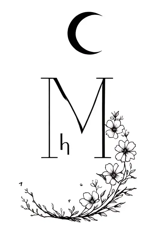 The Letters M And H With The Moon And Flowers Growing