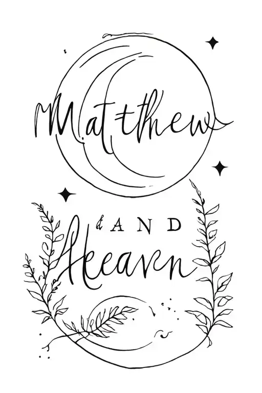 The Words Matthew And Heaven With Moon And Plants Intertwined