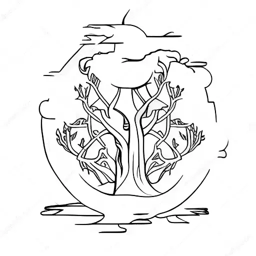 The World Tree Yggdrasil With Various Norse Symbols Intertwined In Its Branches