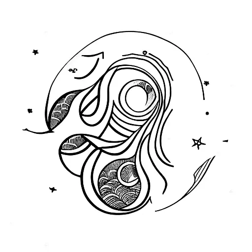 Letter P And N With Moon And Waves