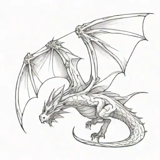 Top Veiw Dragon Flying With Sword Going Down Its Back Starting Between The Wings