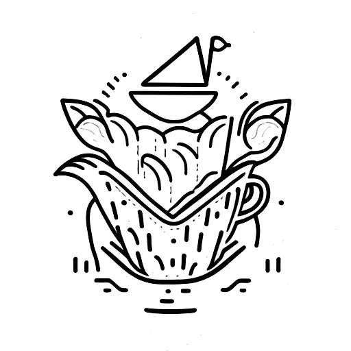 A Minimalist Tattoo Of A Paper Boat Sailing Through A Coffee Cup