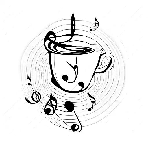 A Minimalist Tattoo Of A Coffee Cup With Musical Notes Flowing Out Of It