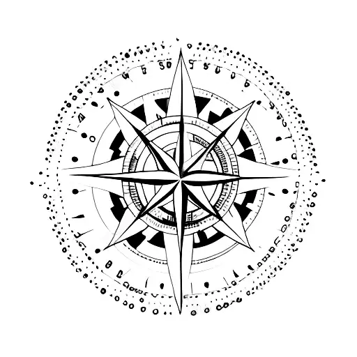 A Minimalist Tattoo Of A Compass Made Out Of Coffee Beans And Surrounded By Waves