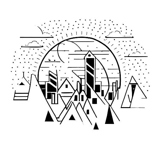 An Abstract Representation Of A City Skyline In The Moonlight