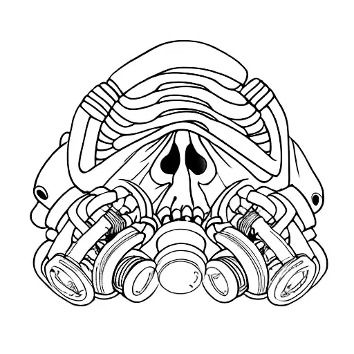 The Head Of A Skeleton With A Respirator And A Helmet