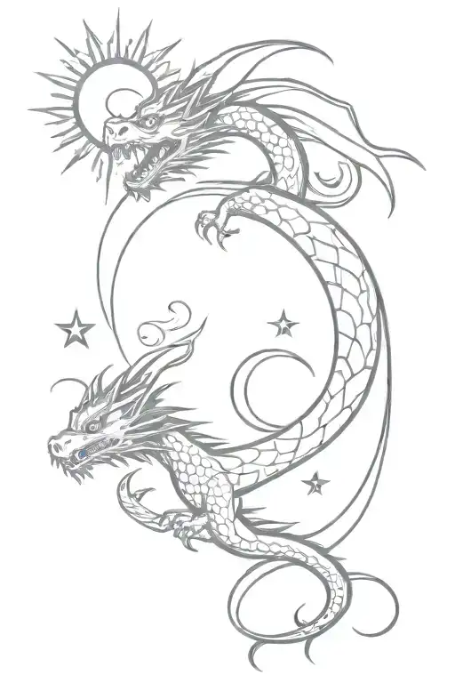 Dragon With Moon And Sun And Earth