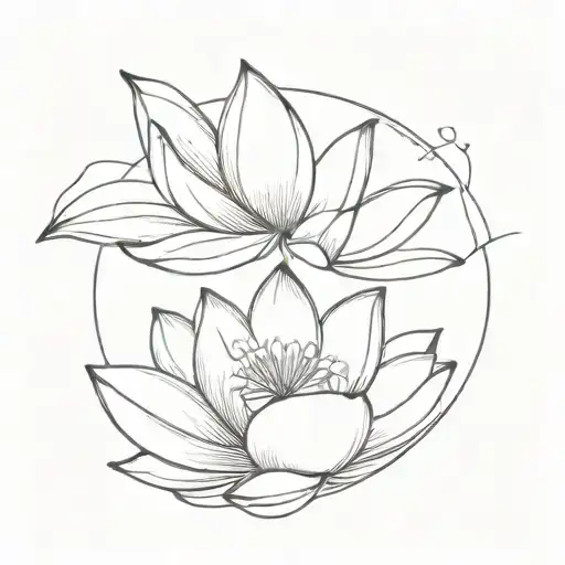 Fine Line Delicate Lotus Flower And Open Book Surrounded