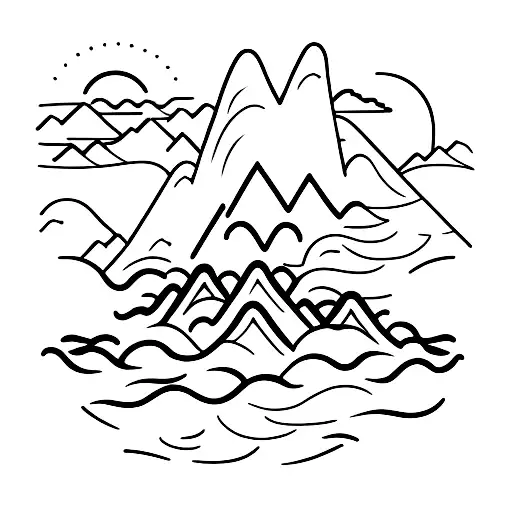 A Mountain Landscape With A Wave Breaking In The Foreground