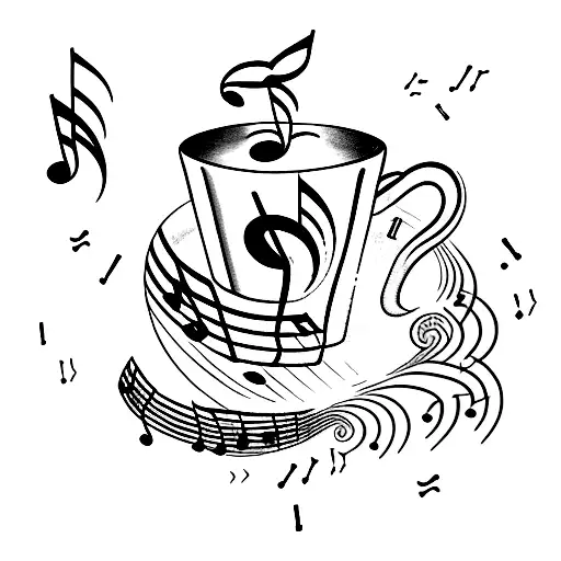 A Coffee Cup Surrounded By Musical Notes And Waves
