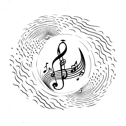 A Serene Ocean Sunset With Musical Notes Floating In The Sky