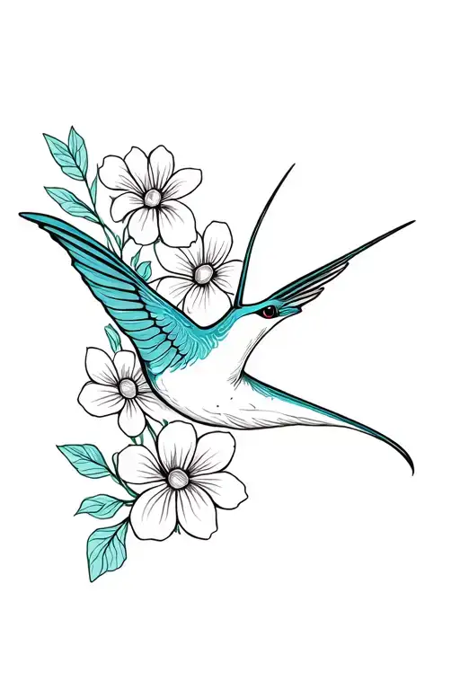 Humming Bird With 8 Flowers