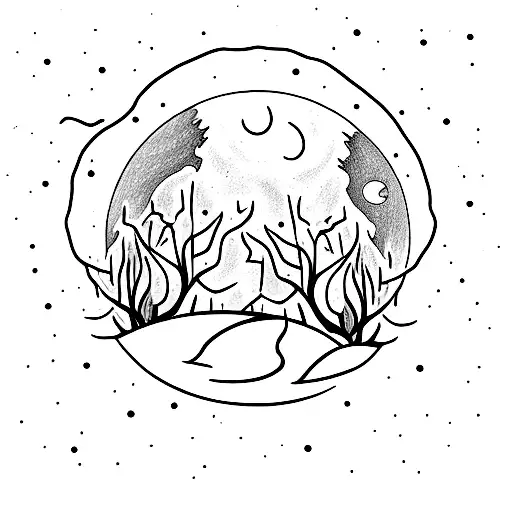 Bonfire Moon And Trees
