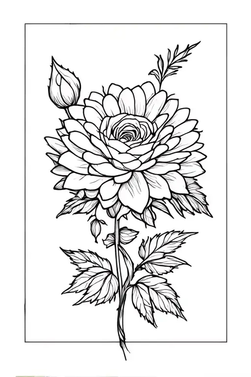 Chrysanthemum And Rose In A Delicate Linework Style