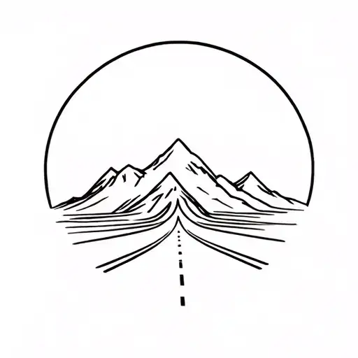 Fine Line Mountain Range Winding Road Leading Towards Cross