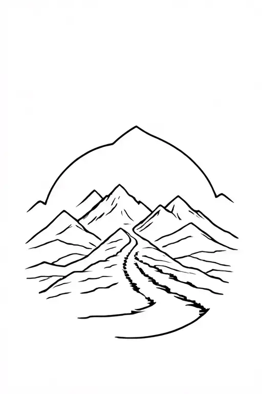 Fine Line Mountain Range Winding Road Leading Towards Cross