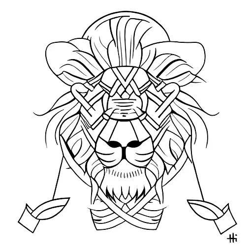 A Minimalist Tattoo Of A Tamer With A Whip And A Lion Standing Beside Them