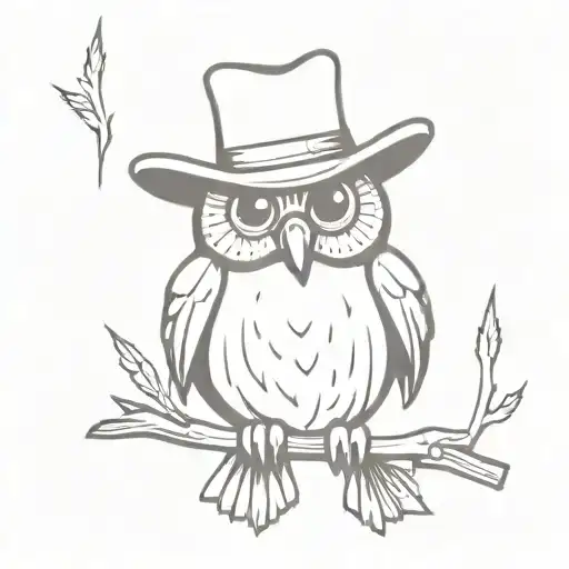 An Owl In A Cowboy Hat With A Toothpick