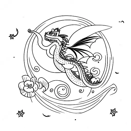 A Dragon-fly Flying Over A Field Of Colorful Flowers With A Crescent Moon In The Background