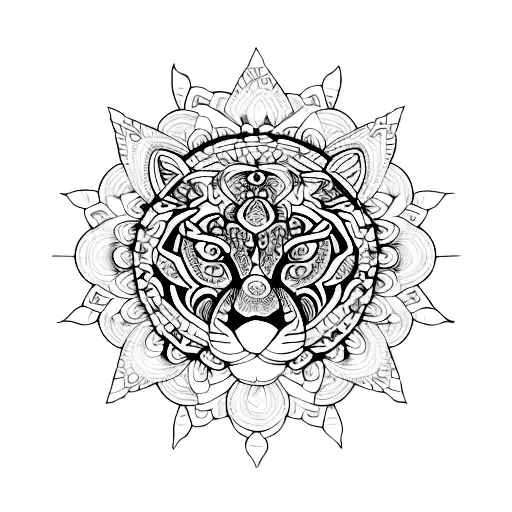 A Mesmerizing Mandala Design Incorporating A Powerful Jaguar And Intricate Floral Patterns