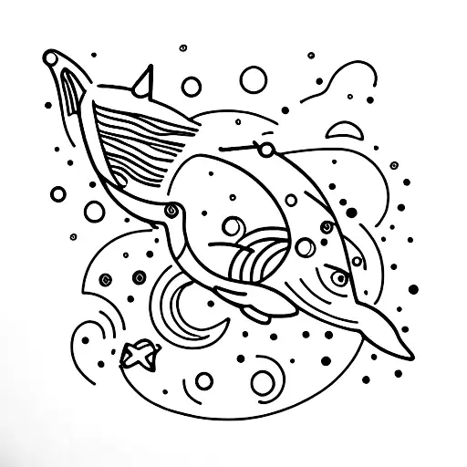 A Minimalist Whale Floating In Space With A Comet Trail