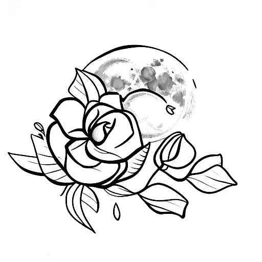 Moon With Small Rose And Snowdrop Flower On The Side
