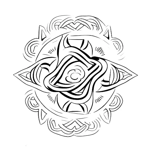 Zen Garden With A Trident Symbol In The Sand