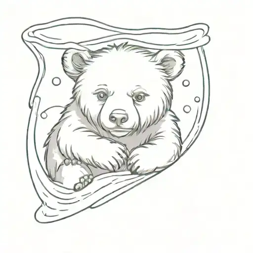 The Bear Cub Is Bathing In A Bubble Bath