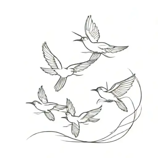 Martlet Birds Flying In A Line Outline Tattoo Design