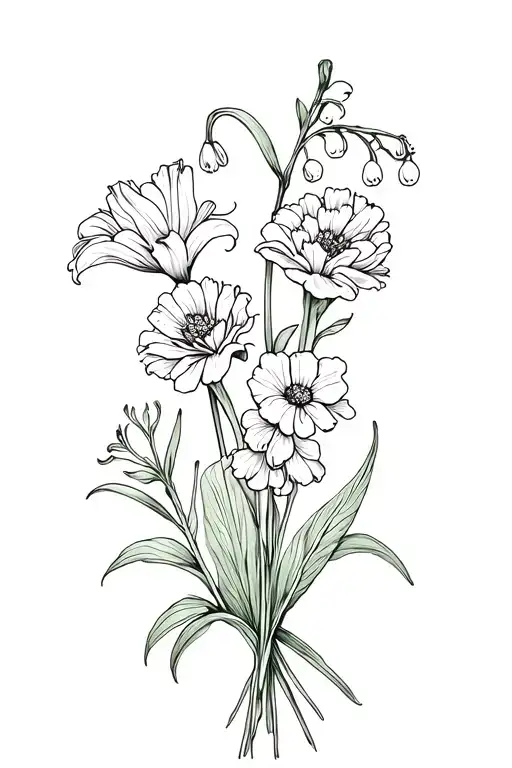 5 Carnations 1 Lily Of The Valley 1 Marigold Bouquet