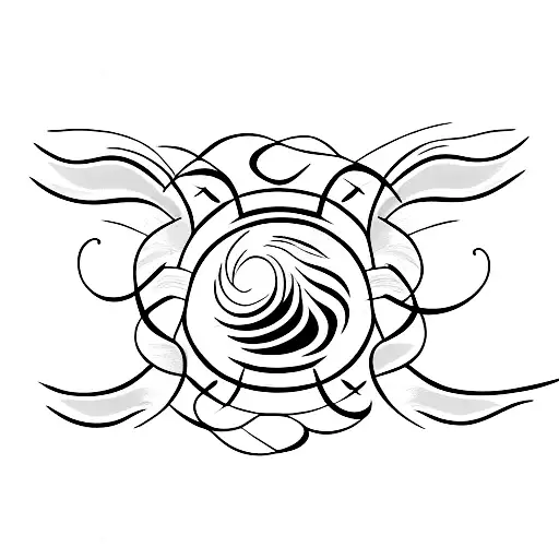 A Minimalist Tattoo Of A Serene Ocean Wave With A Feather Floating Above It