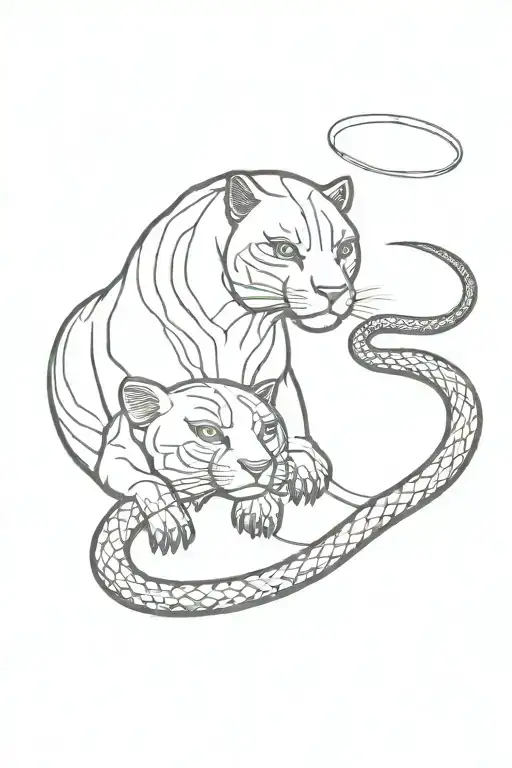 Black Panther And A Snake Around It