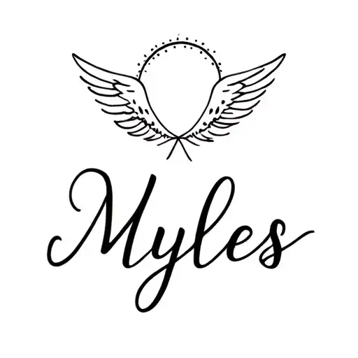 The Names Myles With Angel Halo Over Myles In Wedding Style Cursive