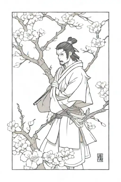 Samurai With Blossom Tree