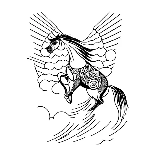 A Minimalist Tattoo Of A Horse Galloping Through Water