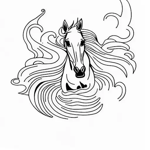 A Minimalist Tattoo Of A Horse Galloping Through Water