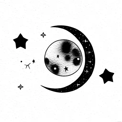 Dainty Moon With Jewels And Stars