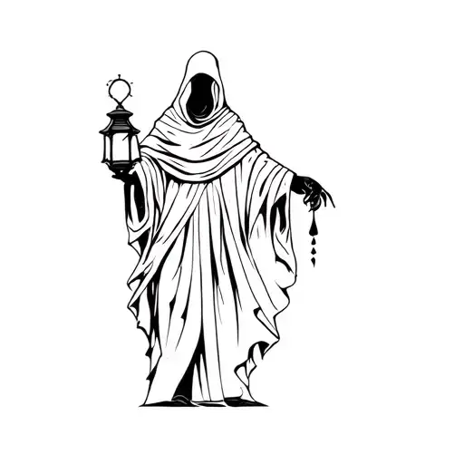 Cloaked Figure Carrying A Lantern Shining Light