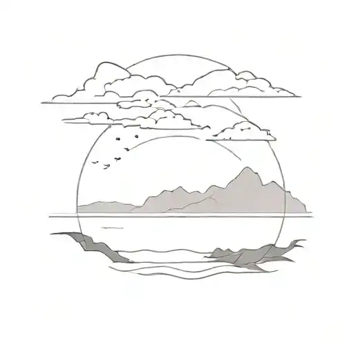 A Minimalist Design Of A Serene Sea Landscape With A Silhouette Of Snowdonia In The Background