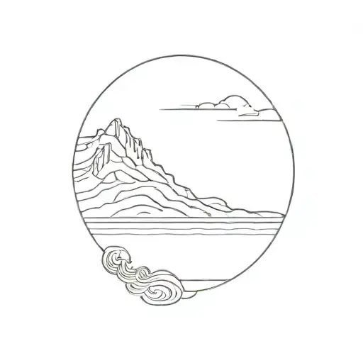 A Minimalist Design Of A Serene Sea Landscape With A Silhouette Of Snowdonia In The Background