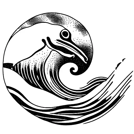 Ocean Wave With Pelican And Sea Turtle
