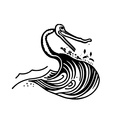 Ocean Wave With Pelican