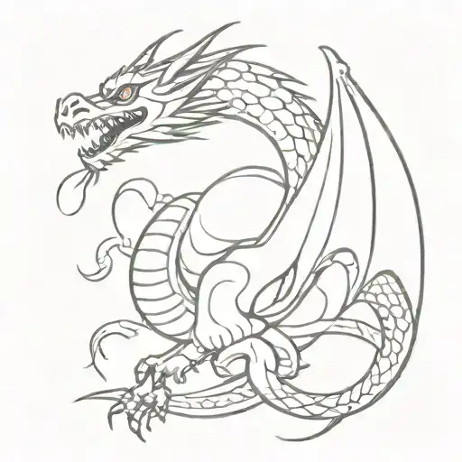 A Minimalist Design Of A Dragon Composed Of Gaming Symbols And Japanese Characters