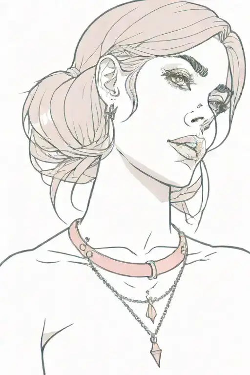 Sissy Slave Pink Leather Collar With Chain Leash Short Dark Brown Hair Blue Eyes Flat Chest