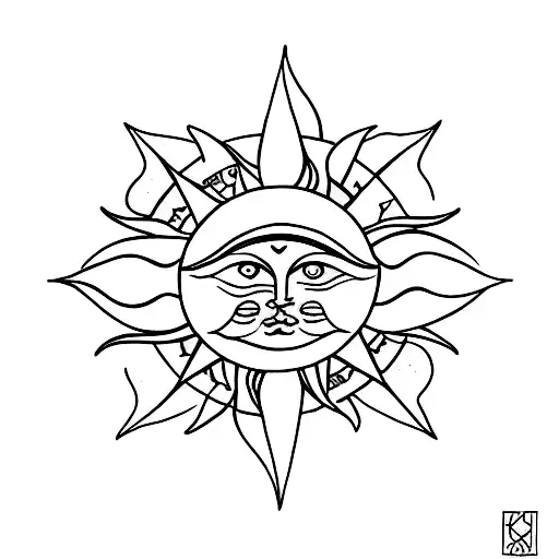 A Minimalist Depiction Of A Sun And A Tarot Deck Merging Together