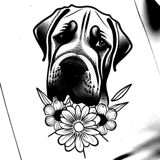 Mastiff Dog With Flowers